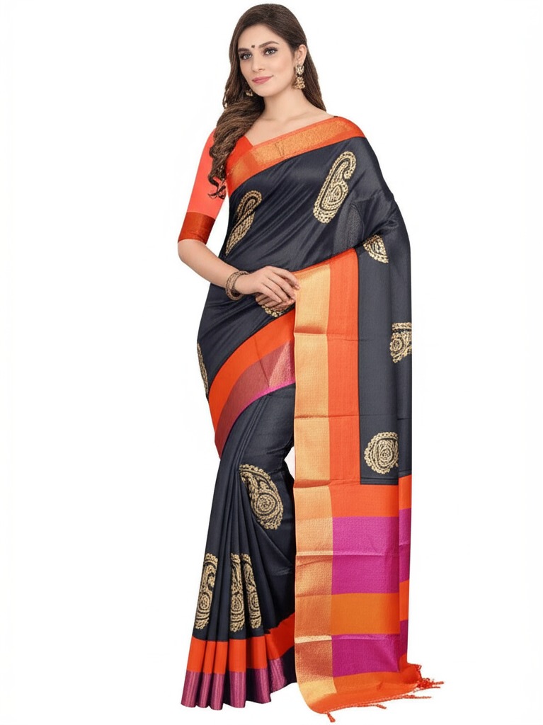 Block Printed Tussar Silk