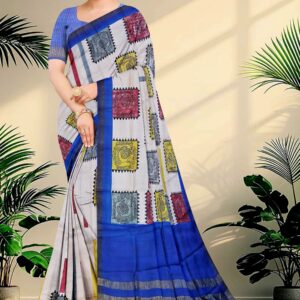 Block Printed Zari Tussar Saree
