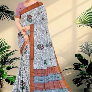 Block Printed Zari Tussar Saree