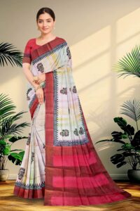 Block Printed Zari Tussar Saree