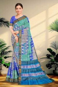 Block Printed Zari Tussar Saree