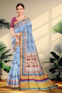 Block Printed Zari Tussar Saree