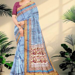 Block Printed Zari Tussar Saree