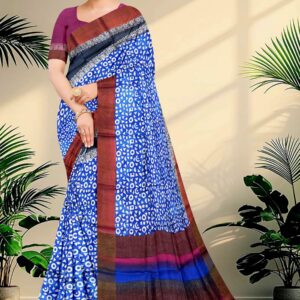 Block Printed Zari Tussar Saree