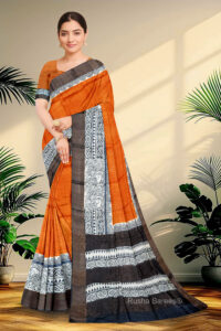 Block Printed Zari Tussar Saree
